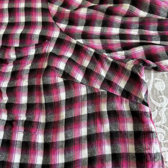 Lane Bryant Top Women 22/24 Pink Black Plaid Button Up Roll Tab Tunic Cabin Farm - Picture 10 of 16